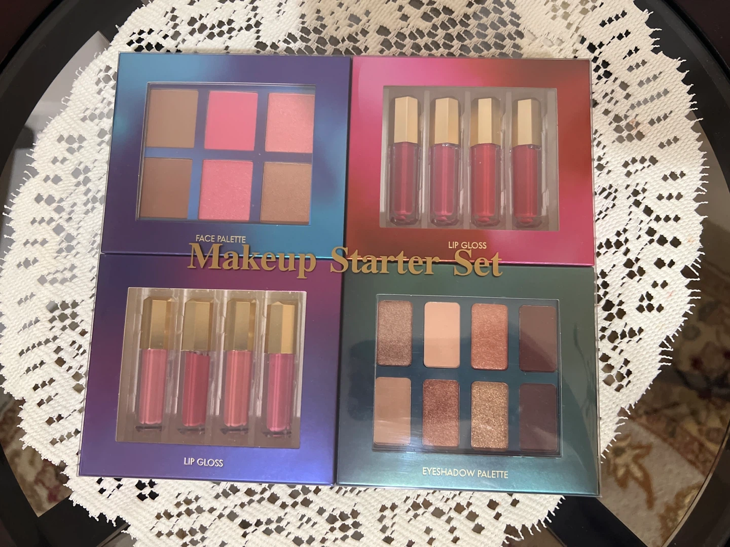 Makeup Starter Set with Face Palette, Lip Glosses, and Eyeshadow
