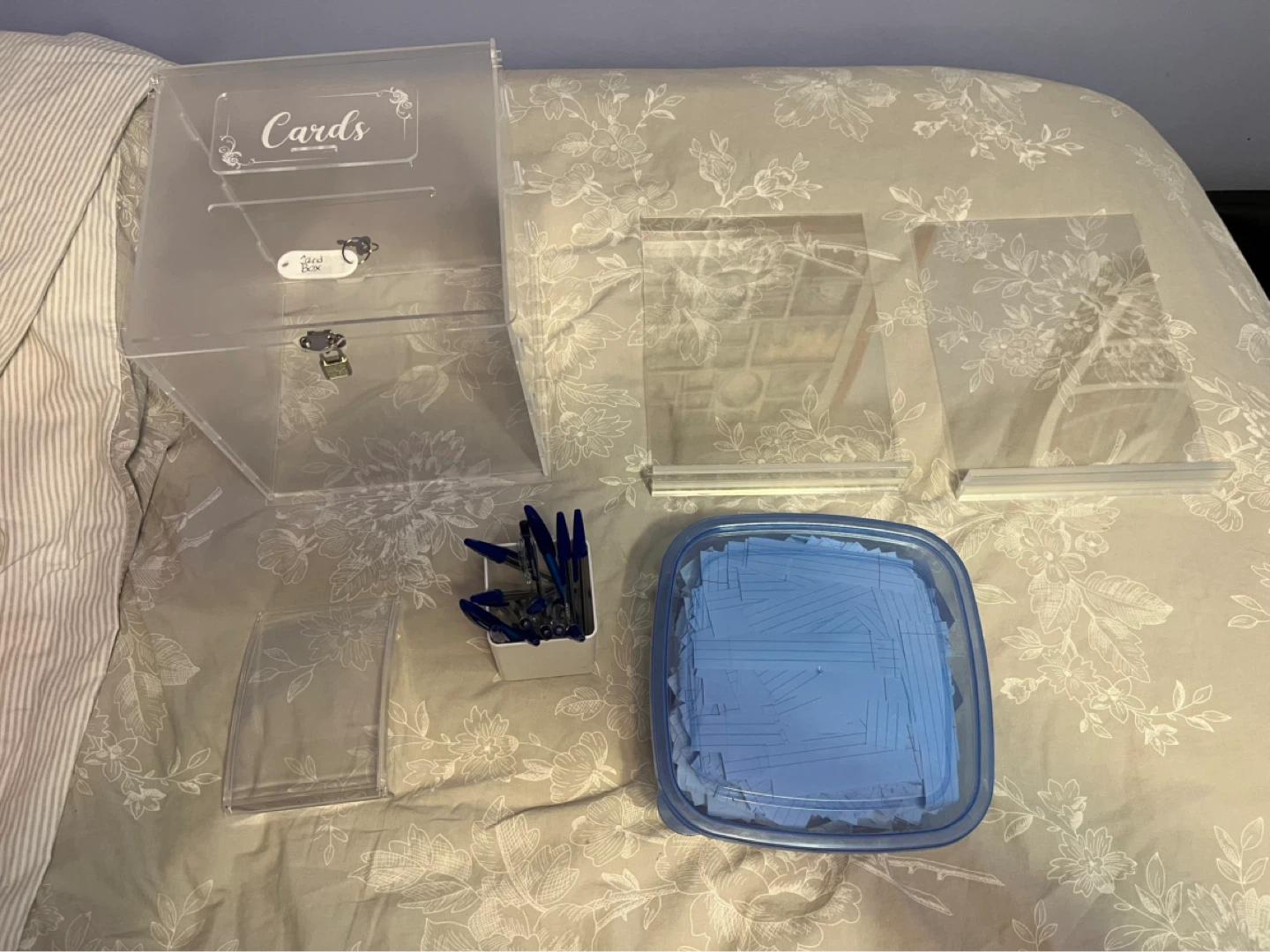 Card box, plastic frames, pen cup, &  blank ballots