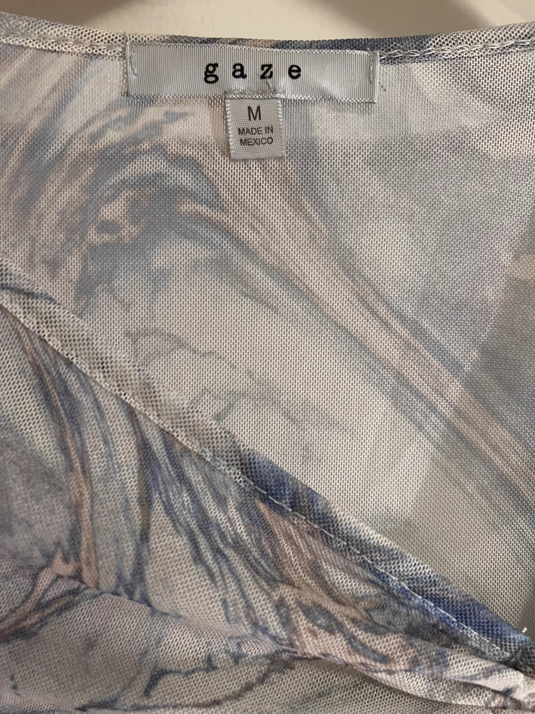 Transparent Marble Print Mesh Ruched Long Sleeve Top - photo 5