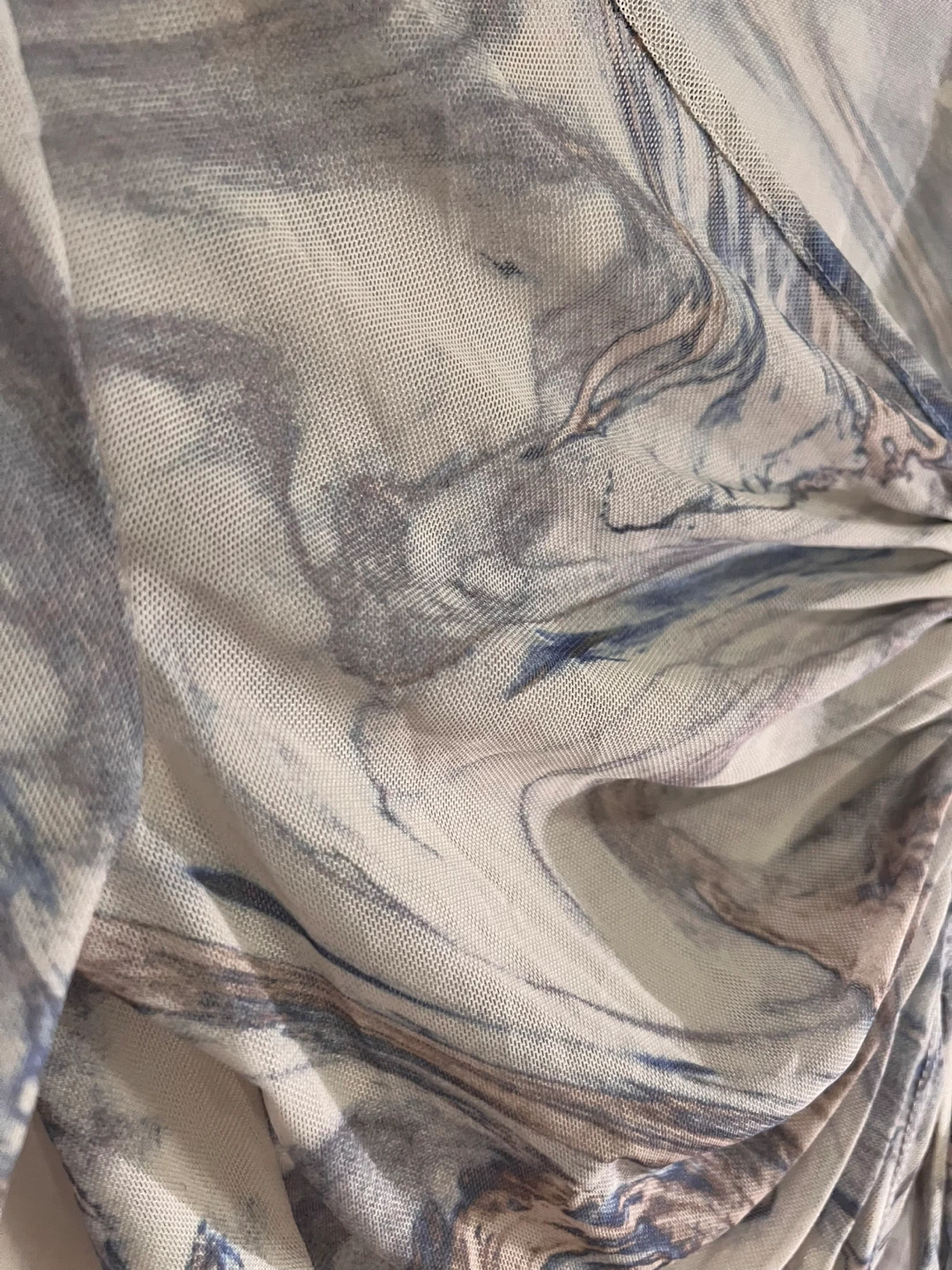 Transparent Marble Print Mesh Ruched Long Sleeve Top