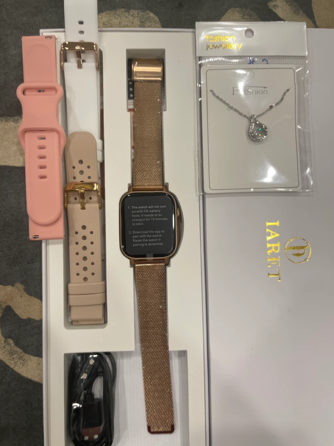 IARET Rose Gold Smart Watch for Women with 3 Bands & Necklace - photo 3