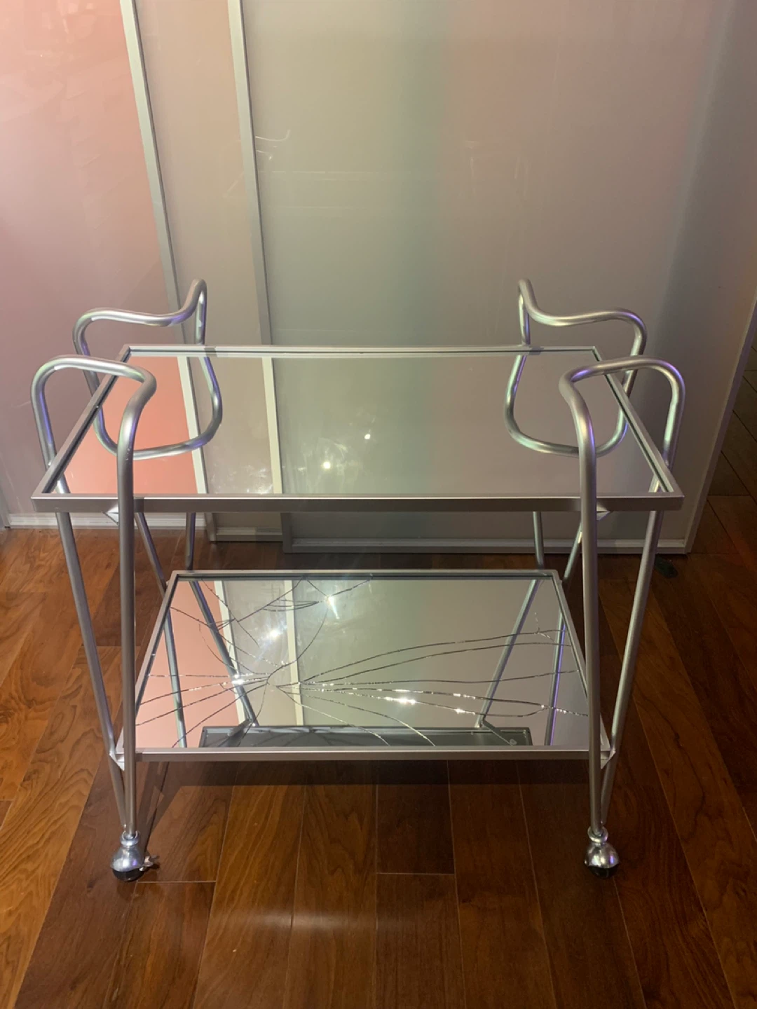 Silver Bar Cart with Mirrored Shelves