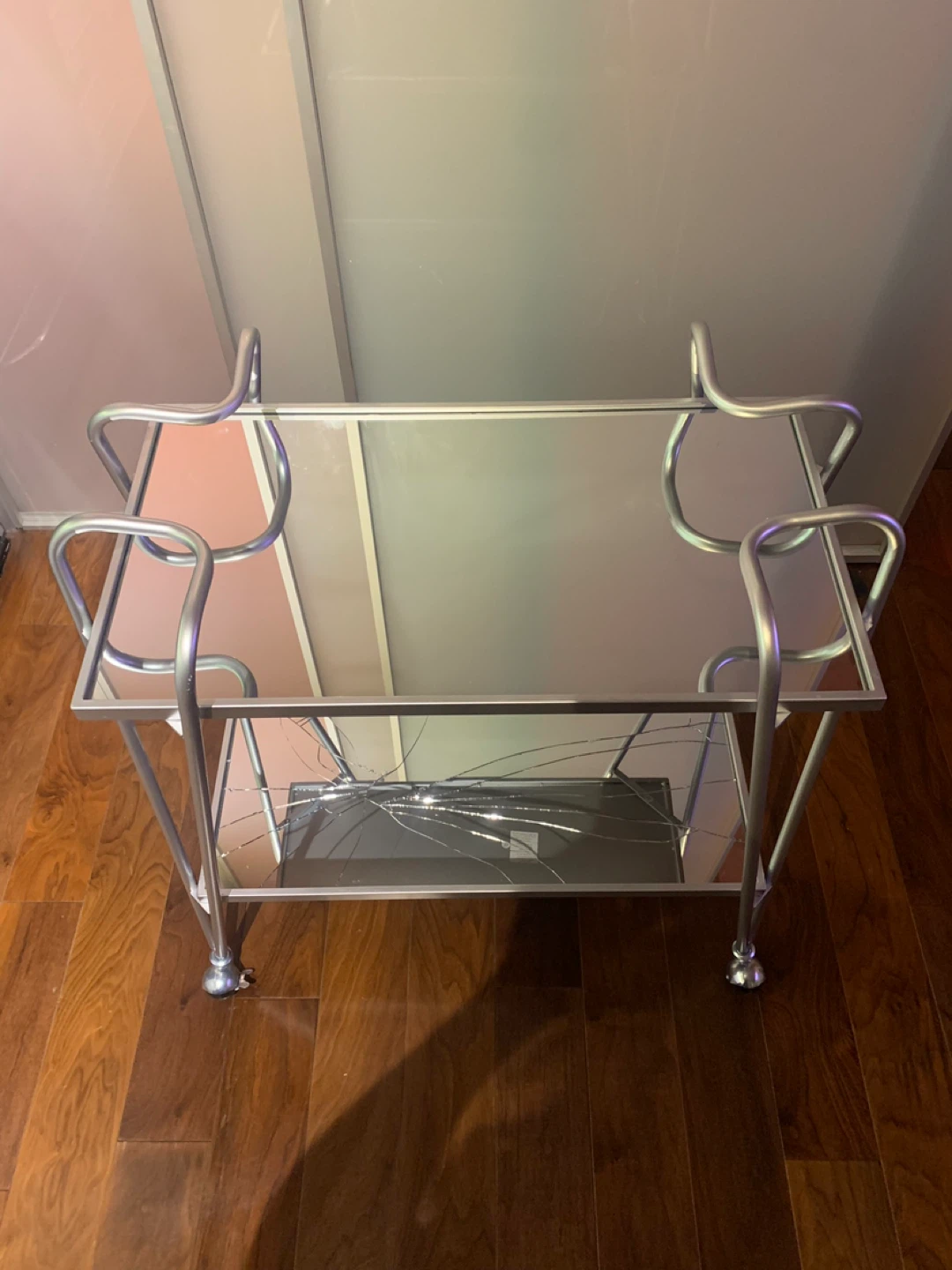 Silver Bar Cart with Mirrored Shelves - photo 2