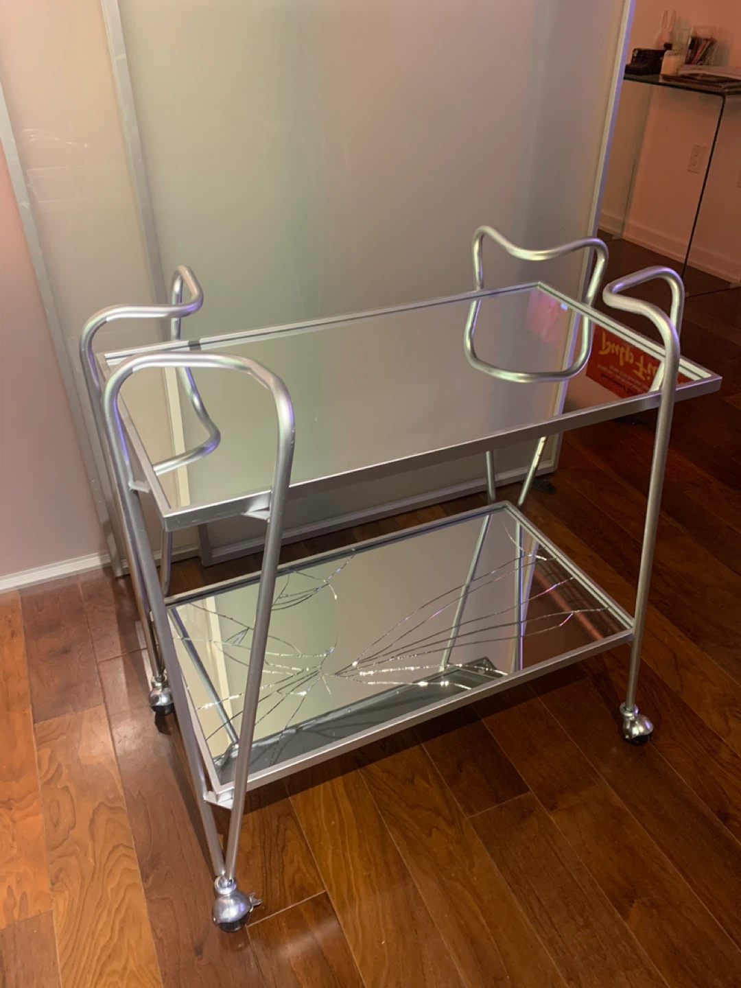 Silver Bar Cart with Mirrored Shelves - photo 3