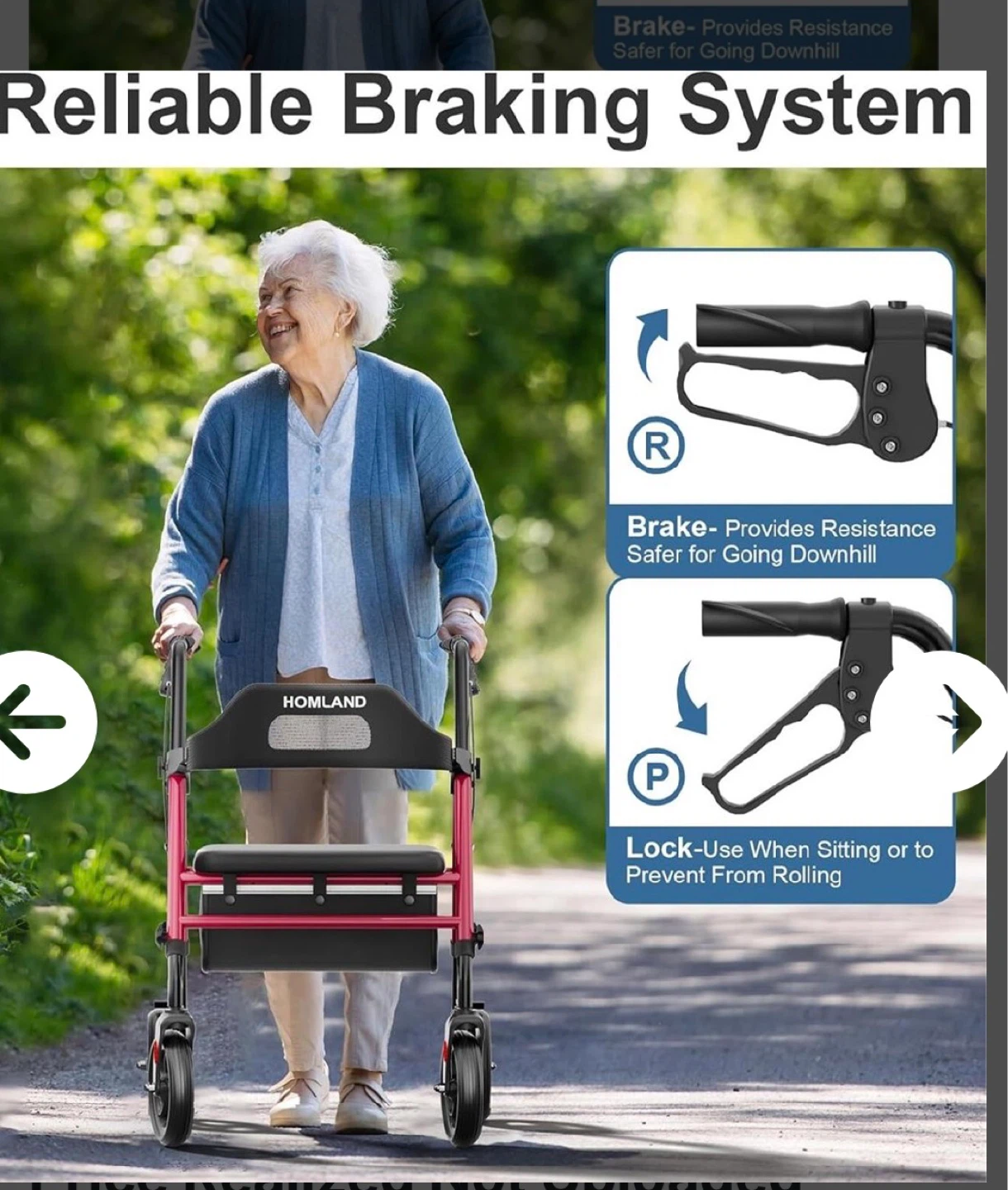 HOMELAND Rollator Walker with Seat and Brakes - photo 4