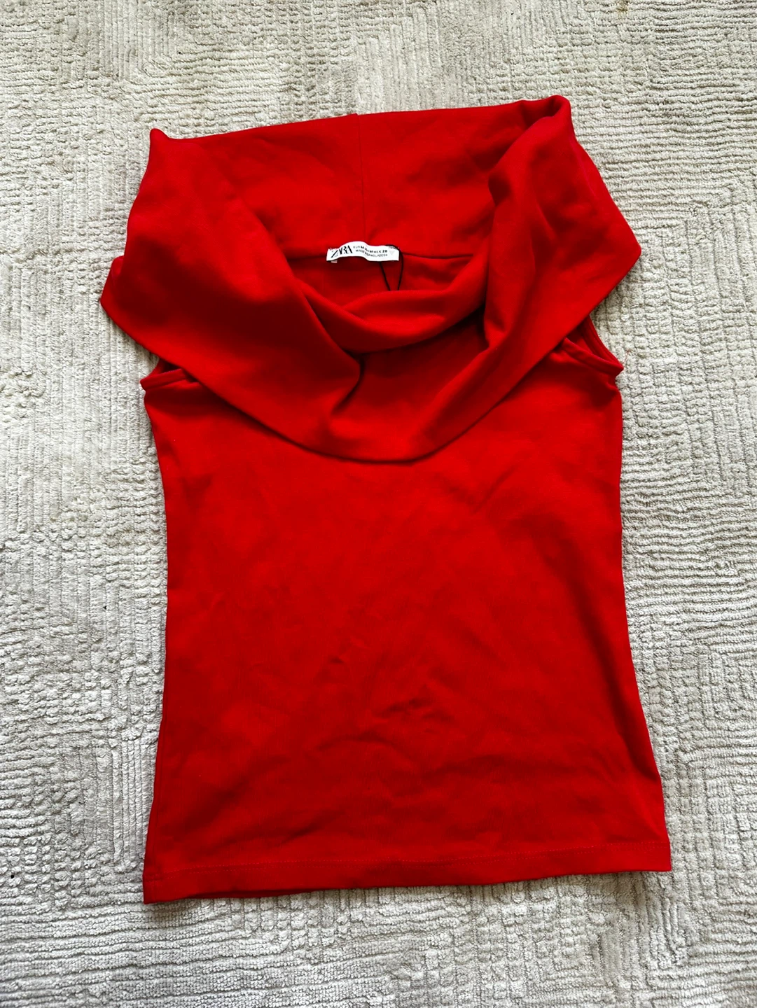 Zara Red Sleeveless Cowl Neck Top