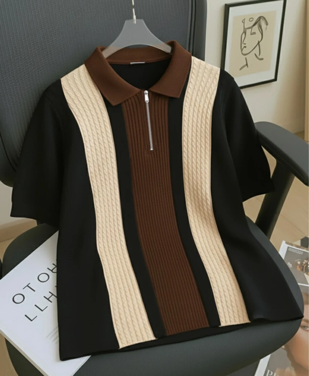 Colourblock Zip Neck Polo Shirt