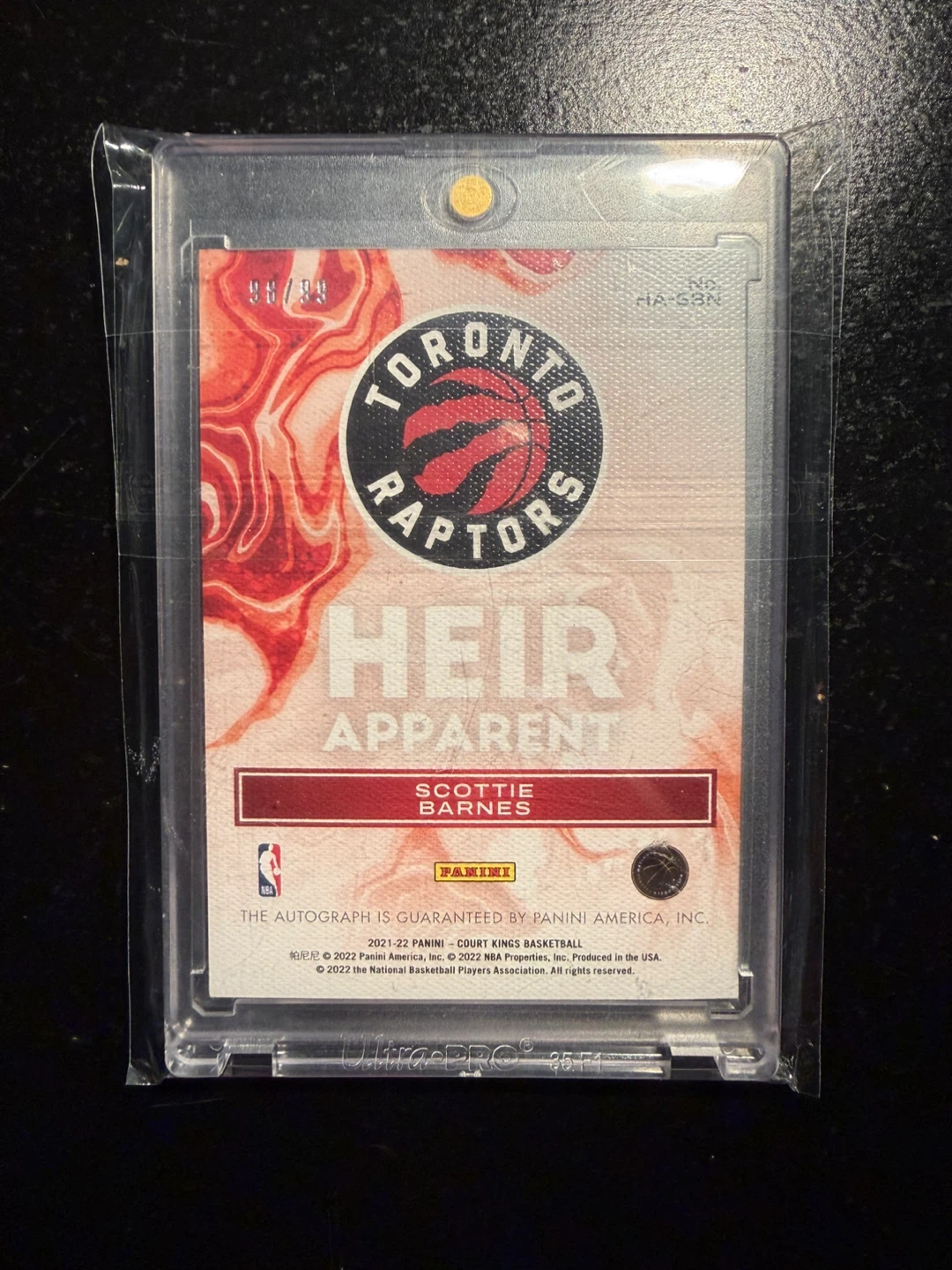 Scottie Barnes 2021-22 Panini Court Kings Heir Autograph RC Card - photo 2