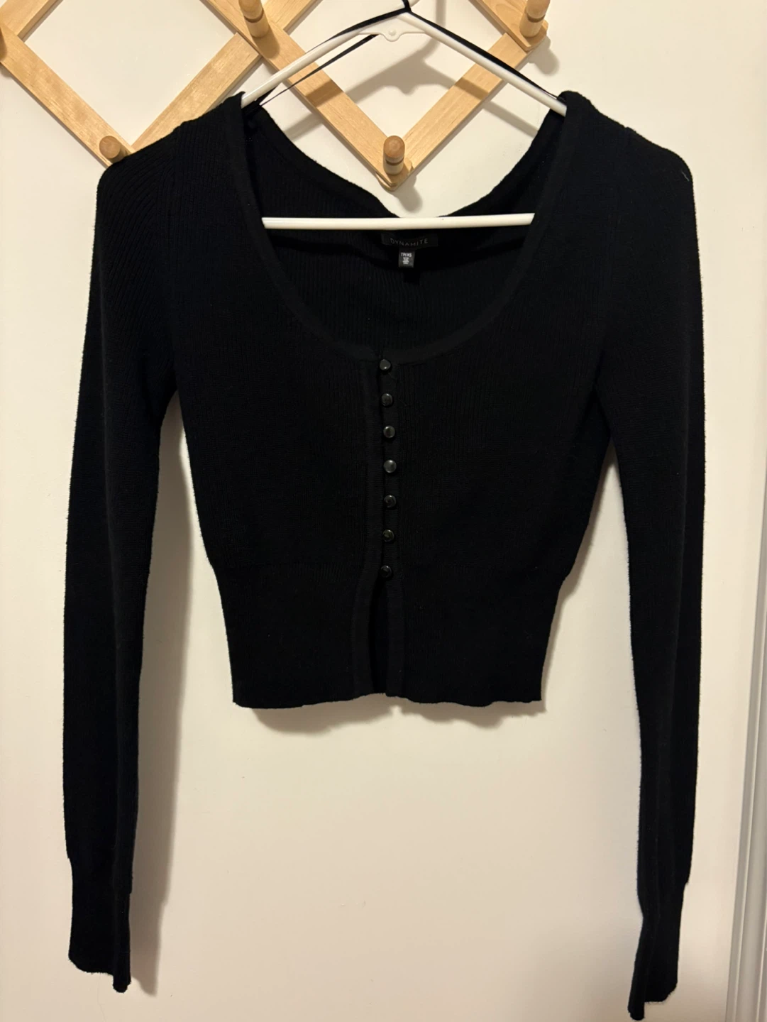 Dynamite Black Cropped Button-Up Sweater