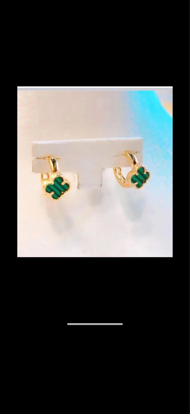 Gold Clover Earrings with Green Stone