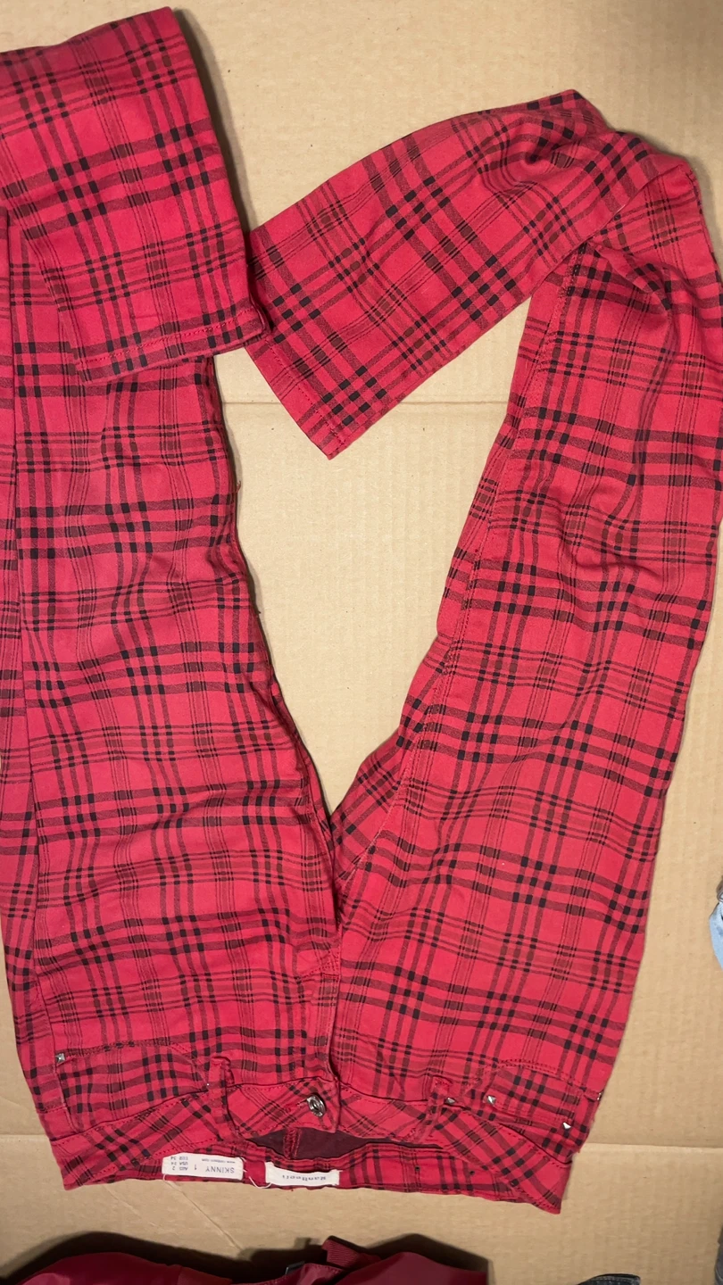 Red & Black Plaid Skinny Jeans