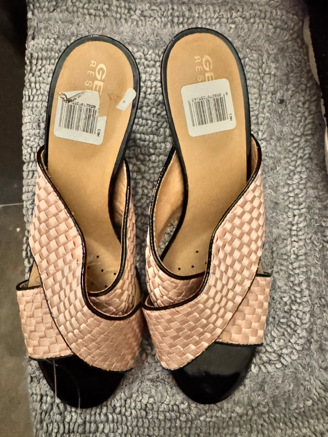 Geox Women's Pink Woven Block Heel Mules Size 10