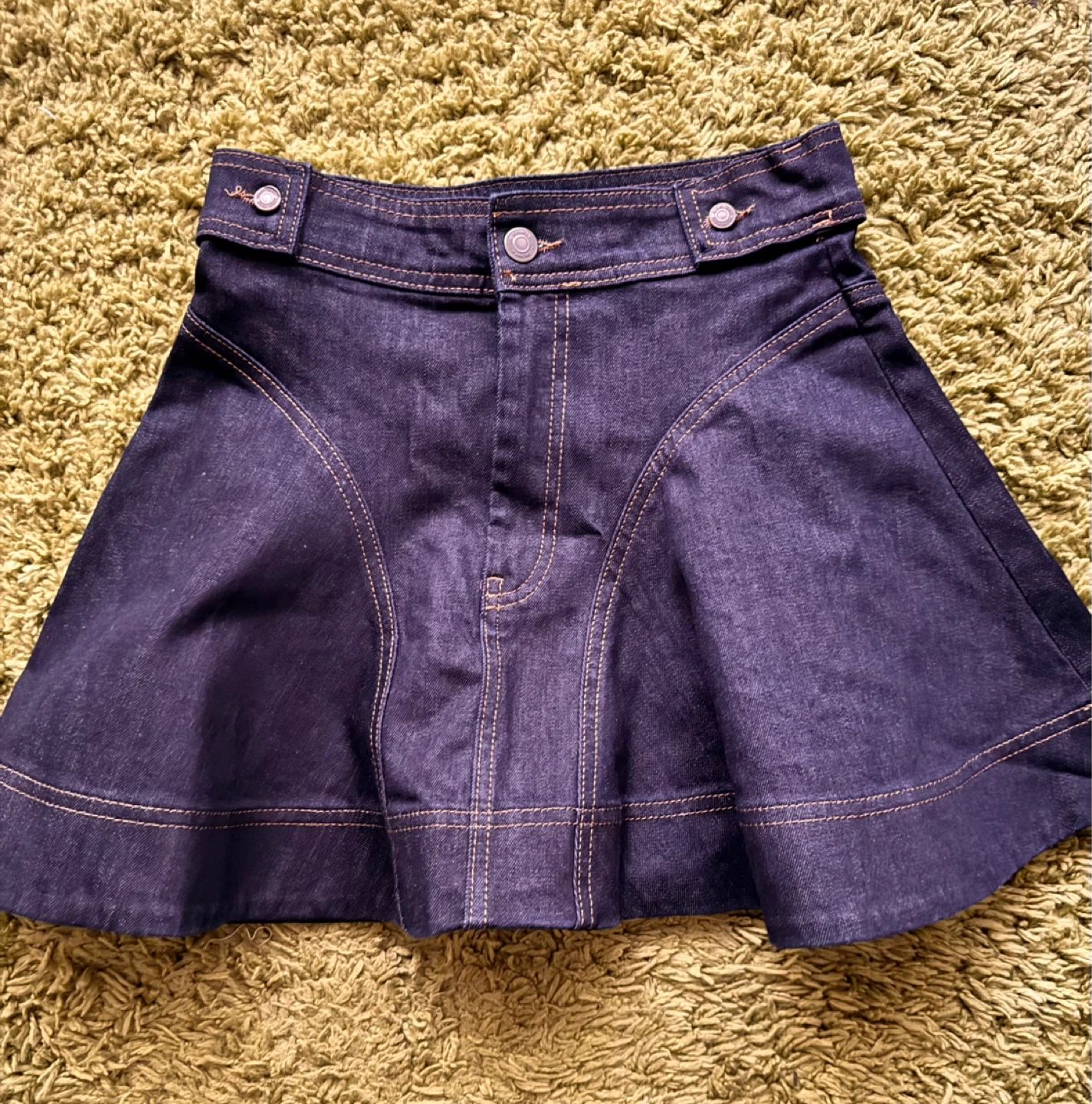 Dark Wash Denim Skirt with Contrast Stitching