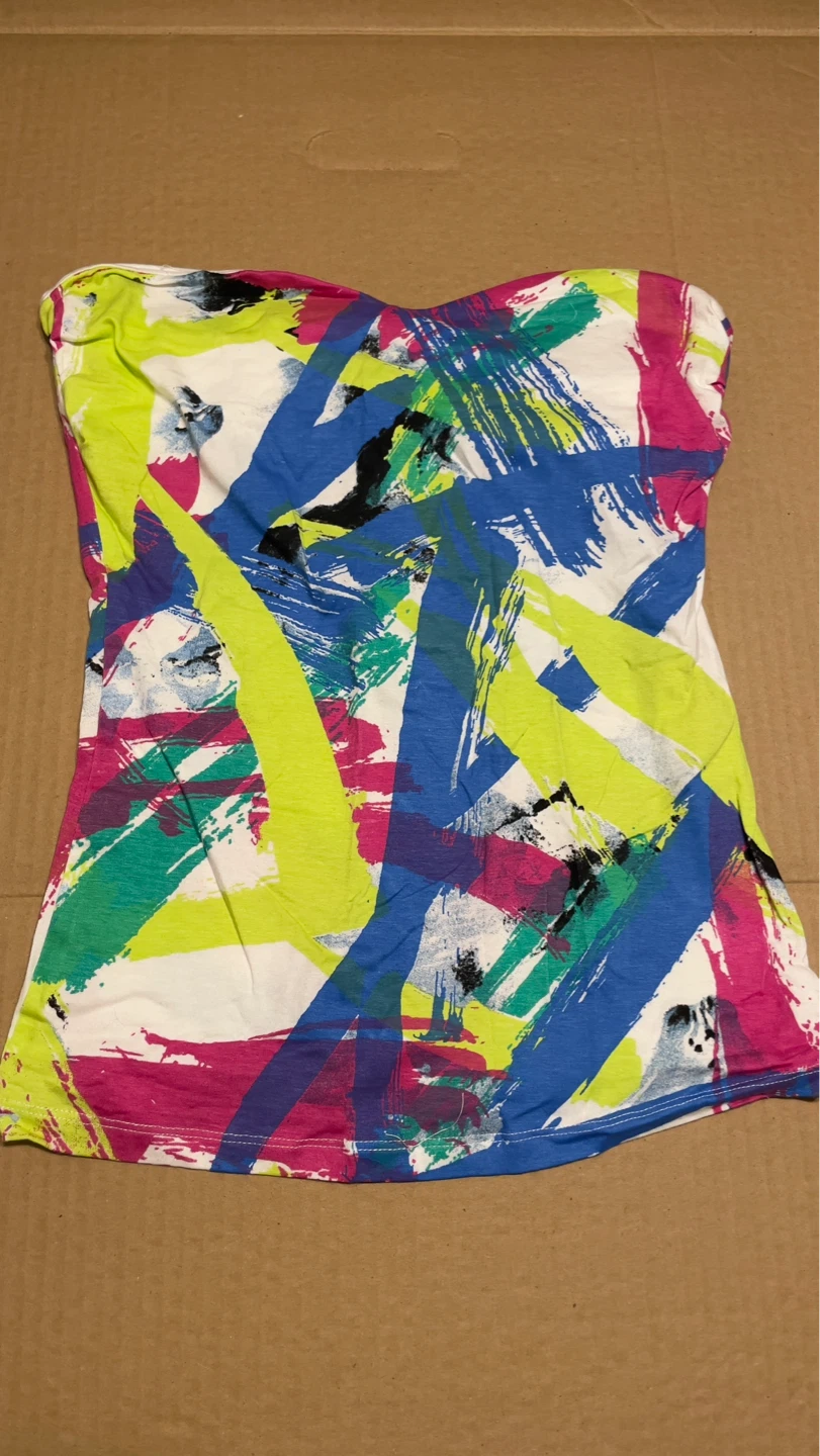 Strapless Abstract Print Top