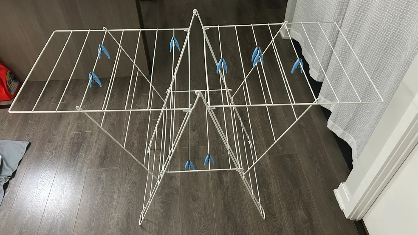 White Metal Drying Rack for clothes with Blue Clips