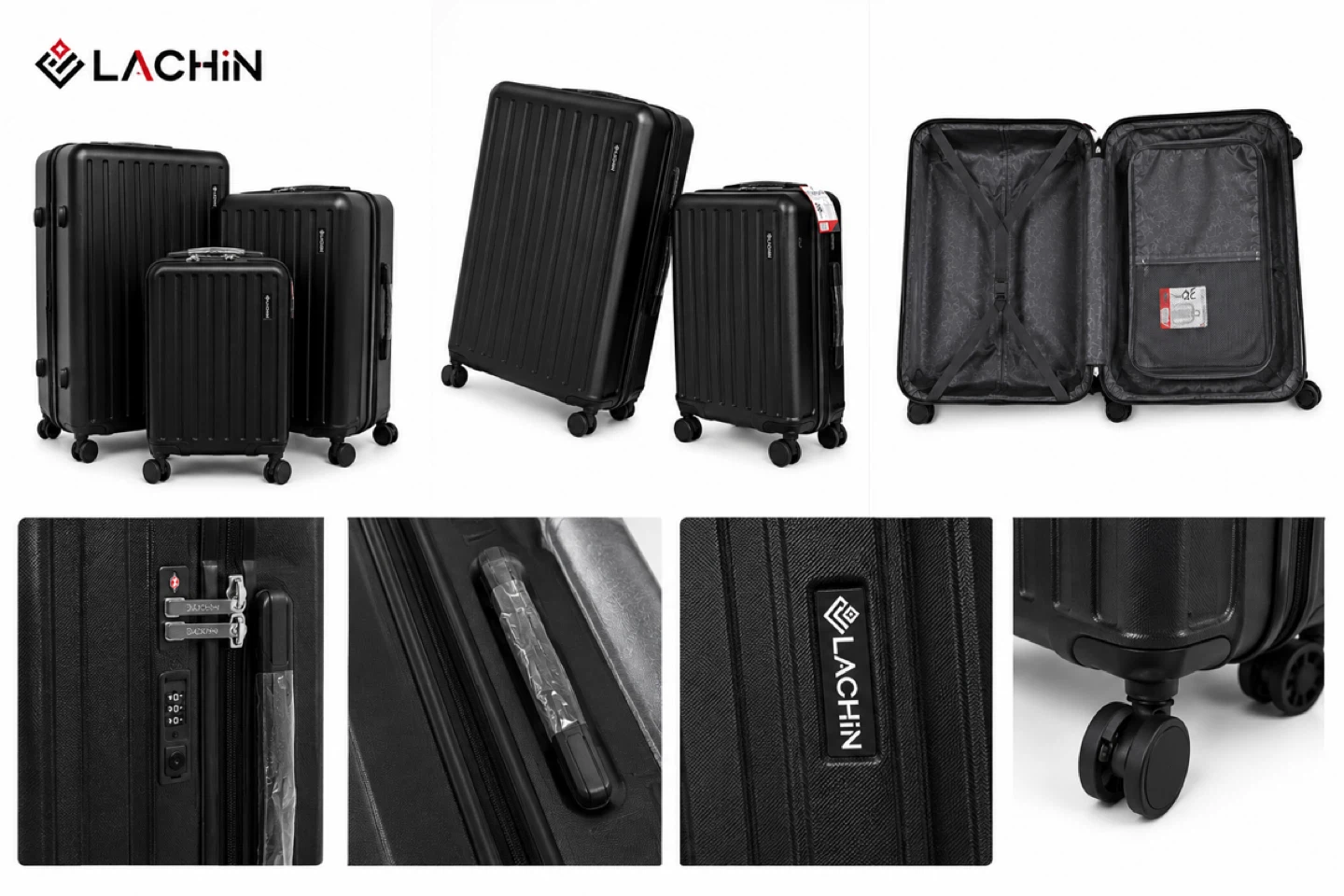 LACHIN Black Hardside Spinner Luggage Set