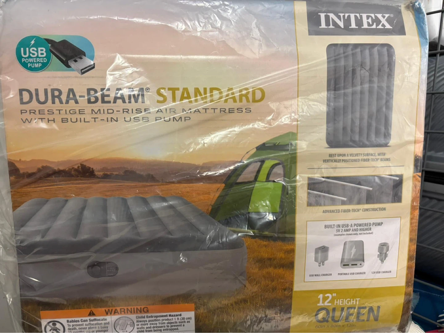 Intex Dura-Beam Queen Air Mattress with Built-in Pump - photo 2