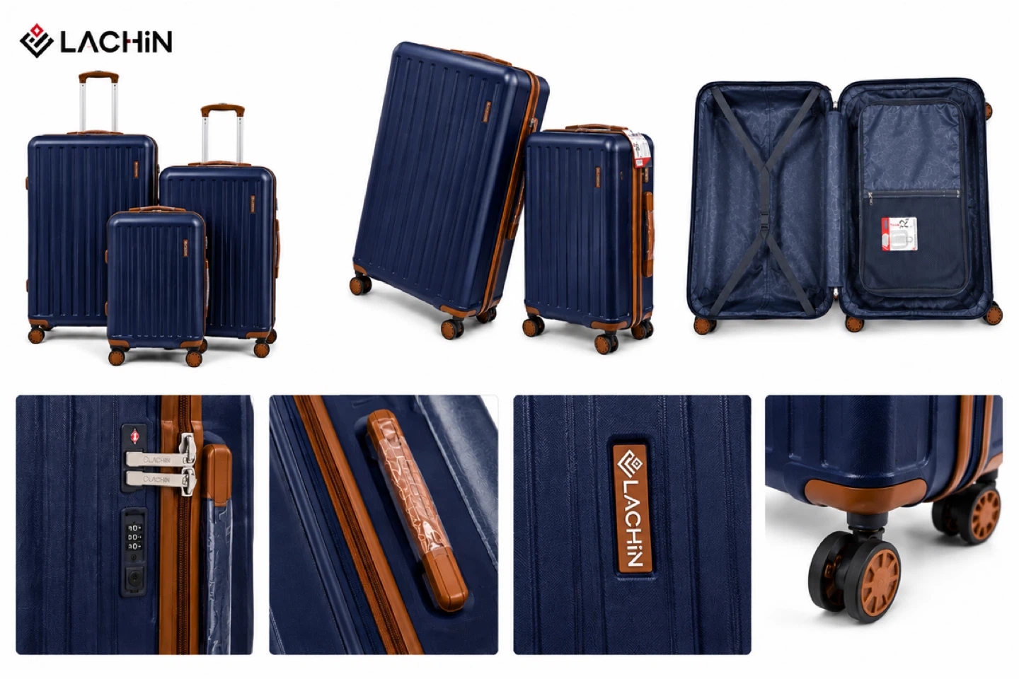 Lachin Navy Blue Hardside Luggage Set (3-Piece)