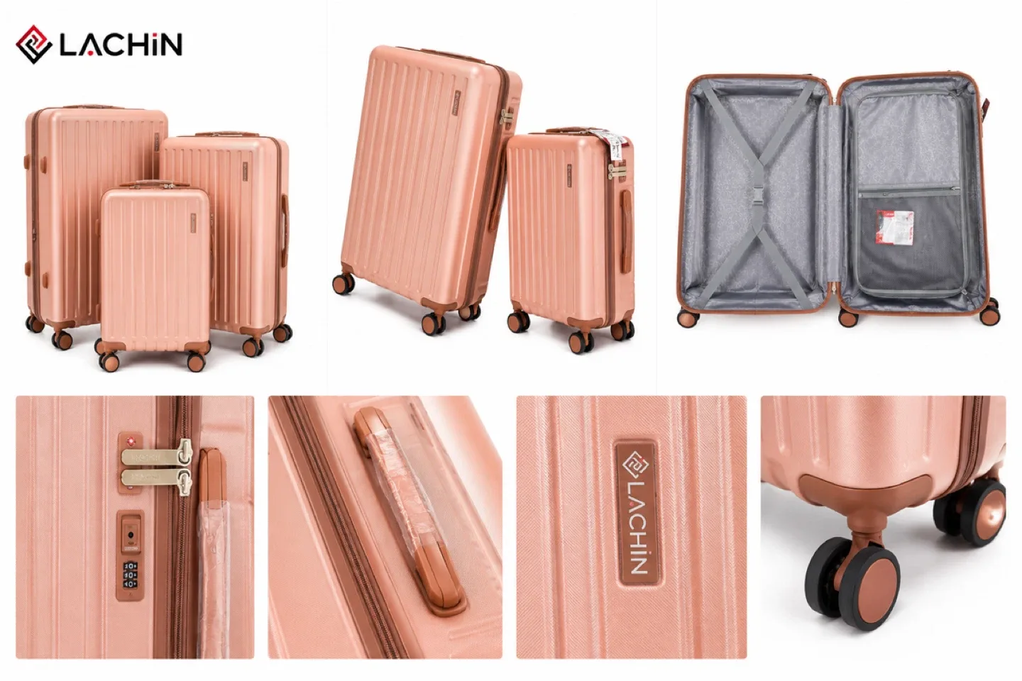 LACHIN Rose Gold Hardshell Luggage Set (3 Piece)