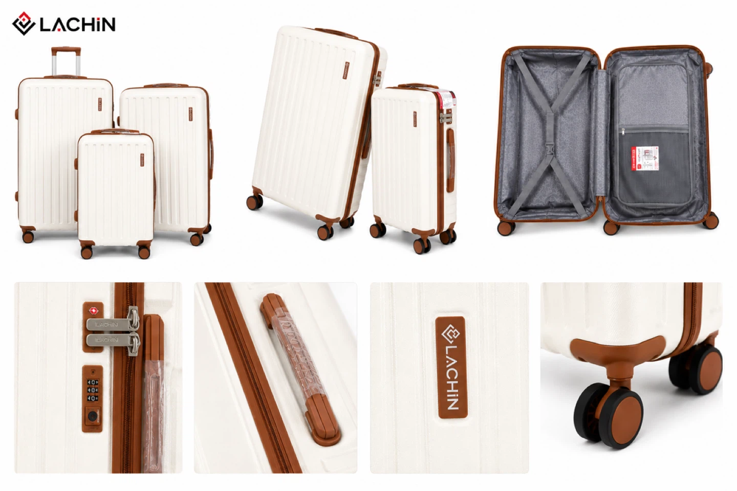 LACHIN Ivory Spinner Luggage Set (3-Piece)