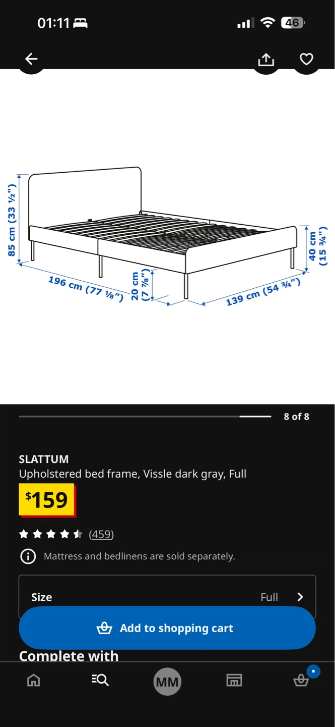 IKEA SLÄTTUM Upholstered Bed Frame - Full, light Grey - photo 3