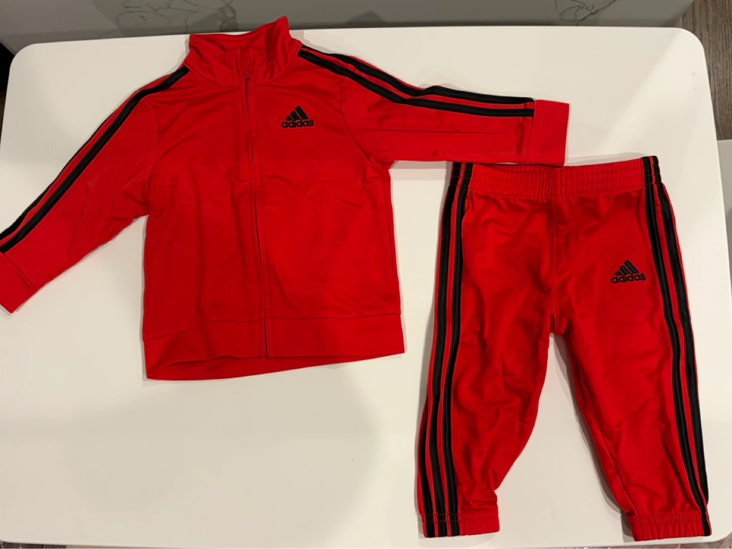 Adidas Red Tracksuit Set with Black Stripes