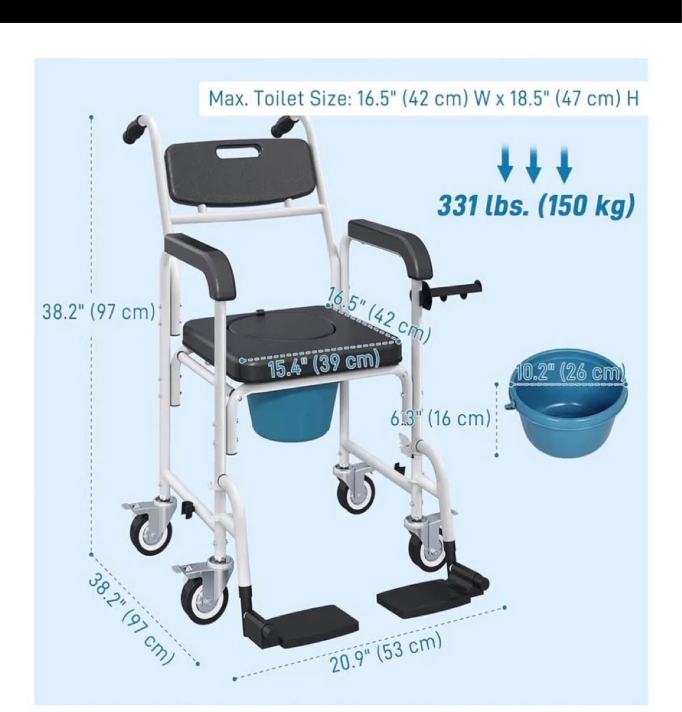 HOMCOM 4-in-1 Shower Commode Chair - photo 2