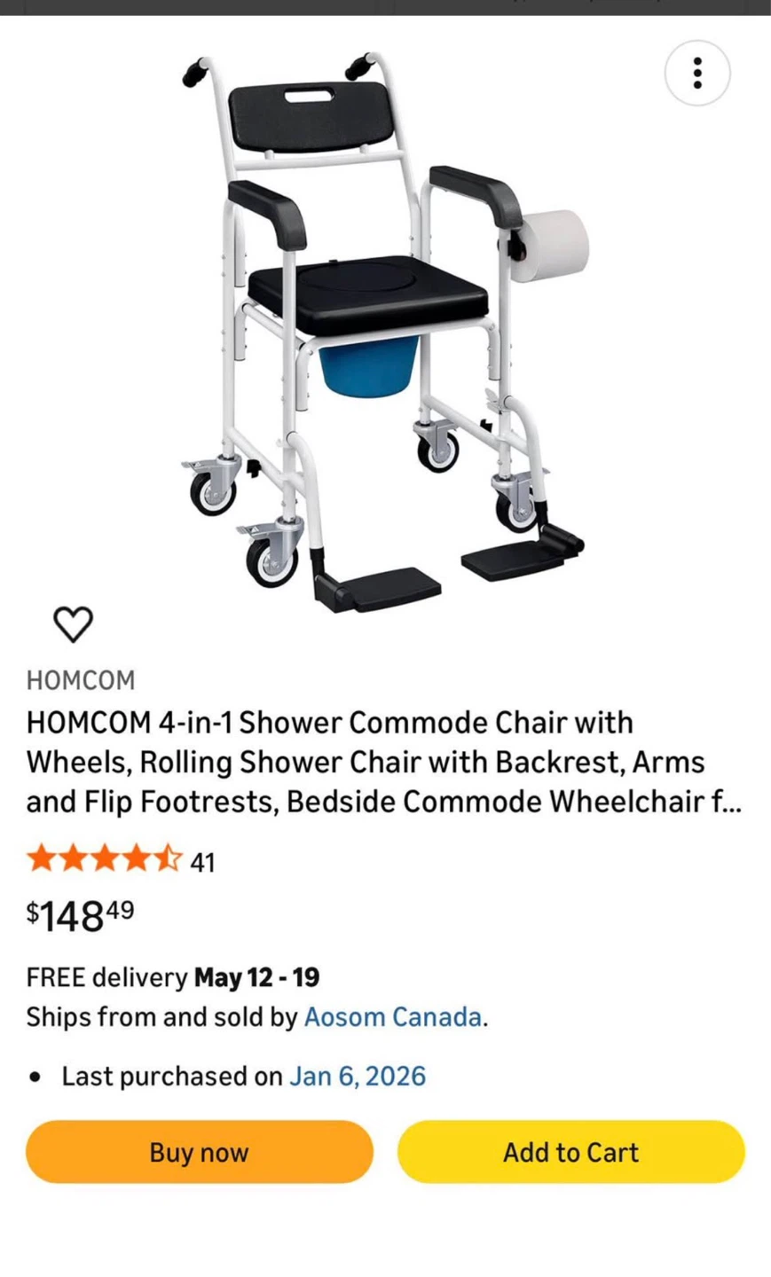 HOMCOM 4-in-1 Shower Commode Chair