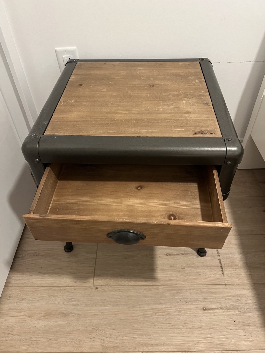 Industrial Style Wood and Metal Nightstand - photo 2