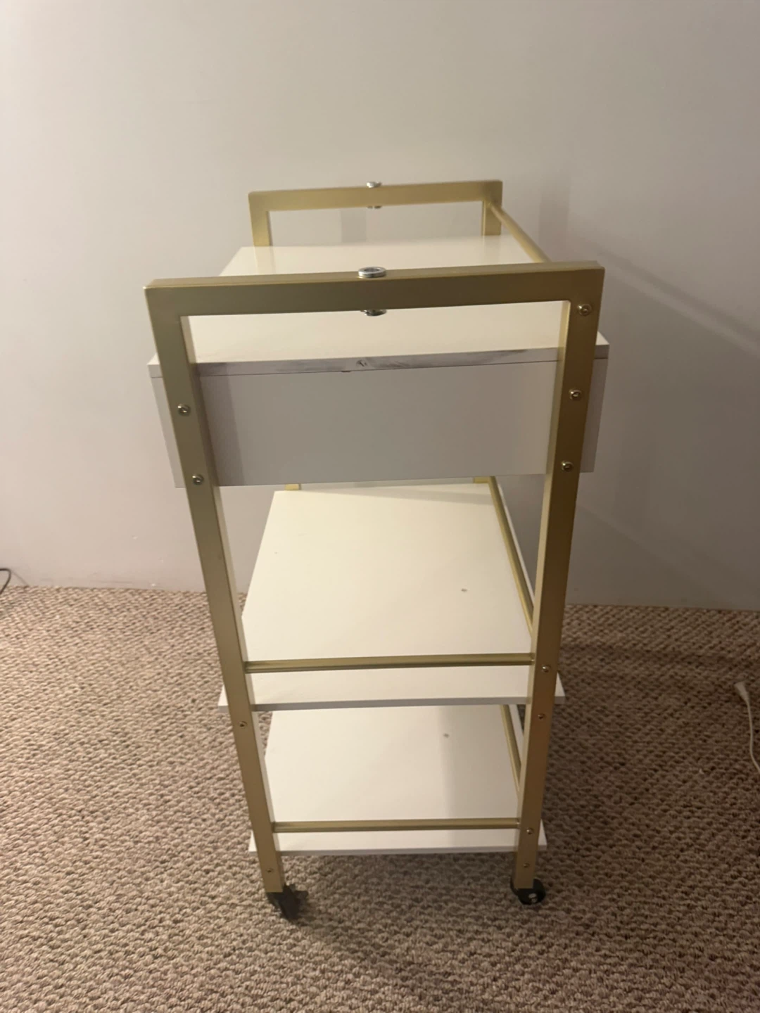 White and Gold Rolling Utility Cart with Drawer - photo 3
