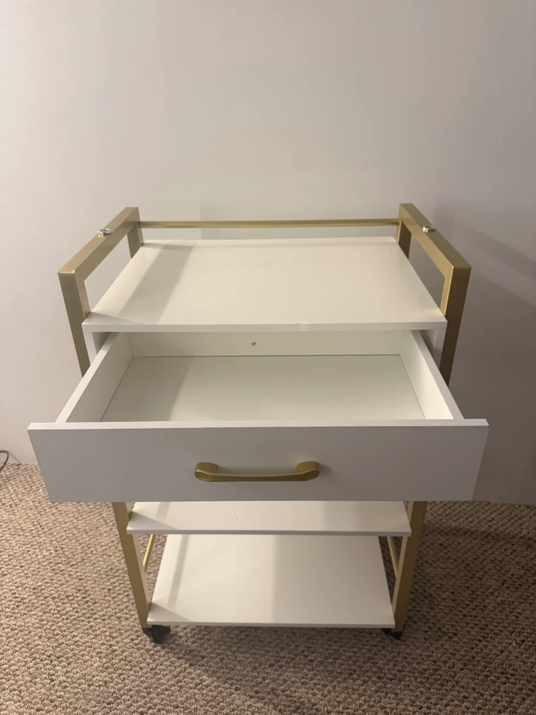 White and Gold Rolling Utility Cart with Drawer - photo 2