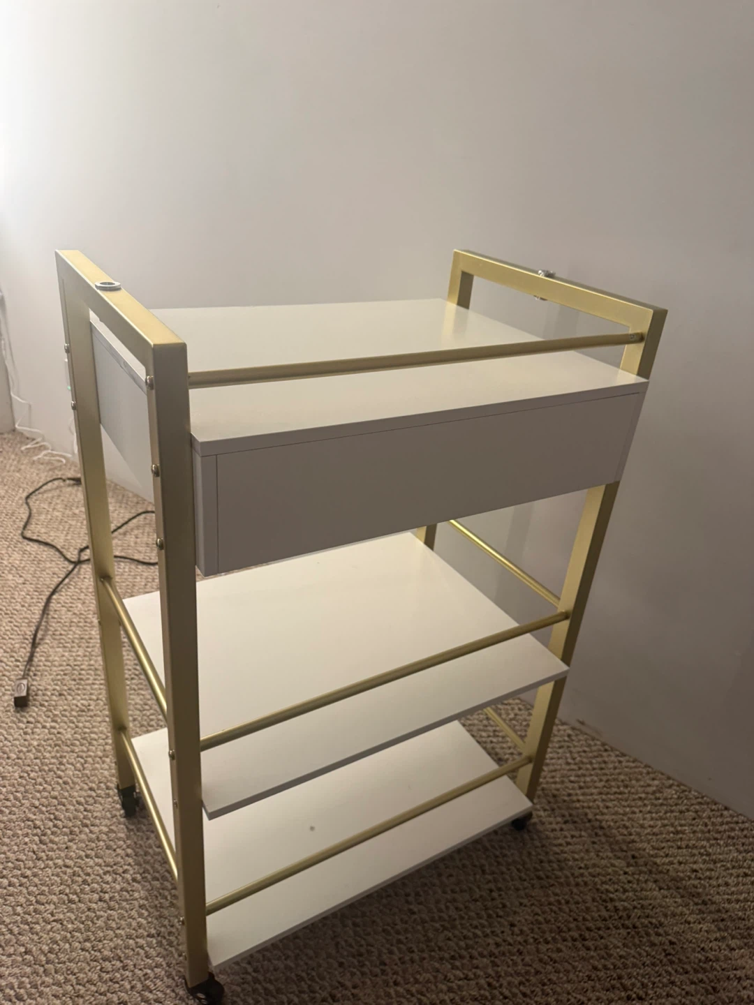 White and Gold Rolling Utility Cart with Drawer - photo 4
