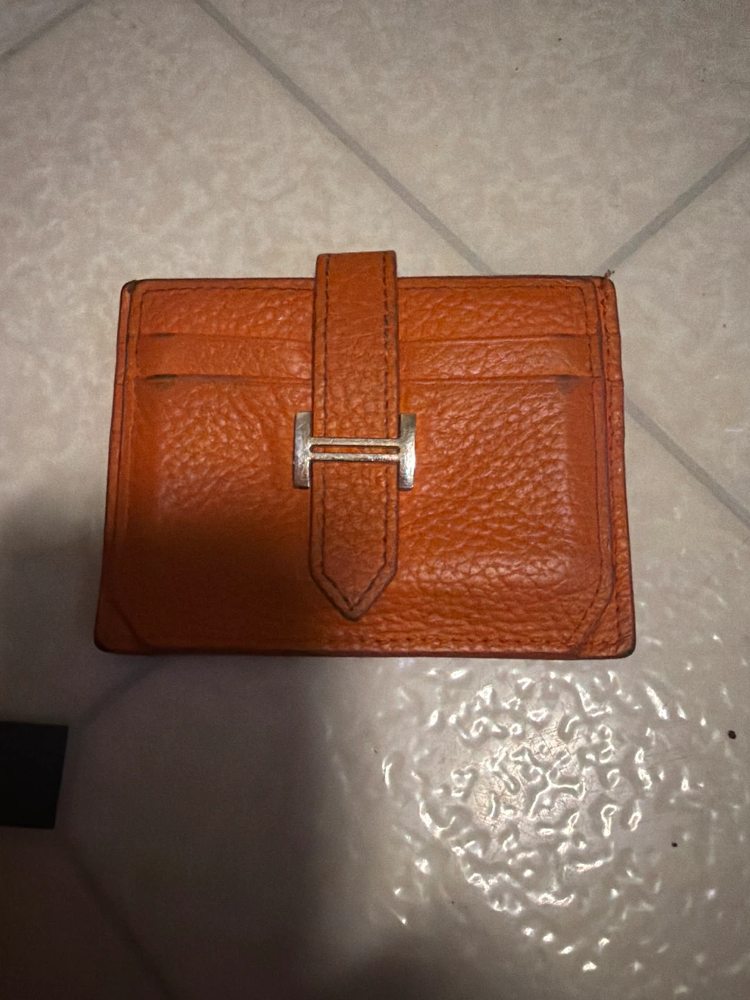 Hermes Orange Chevre Mysore Bearn Card Holder Wallet.