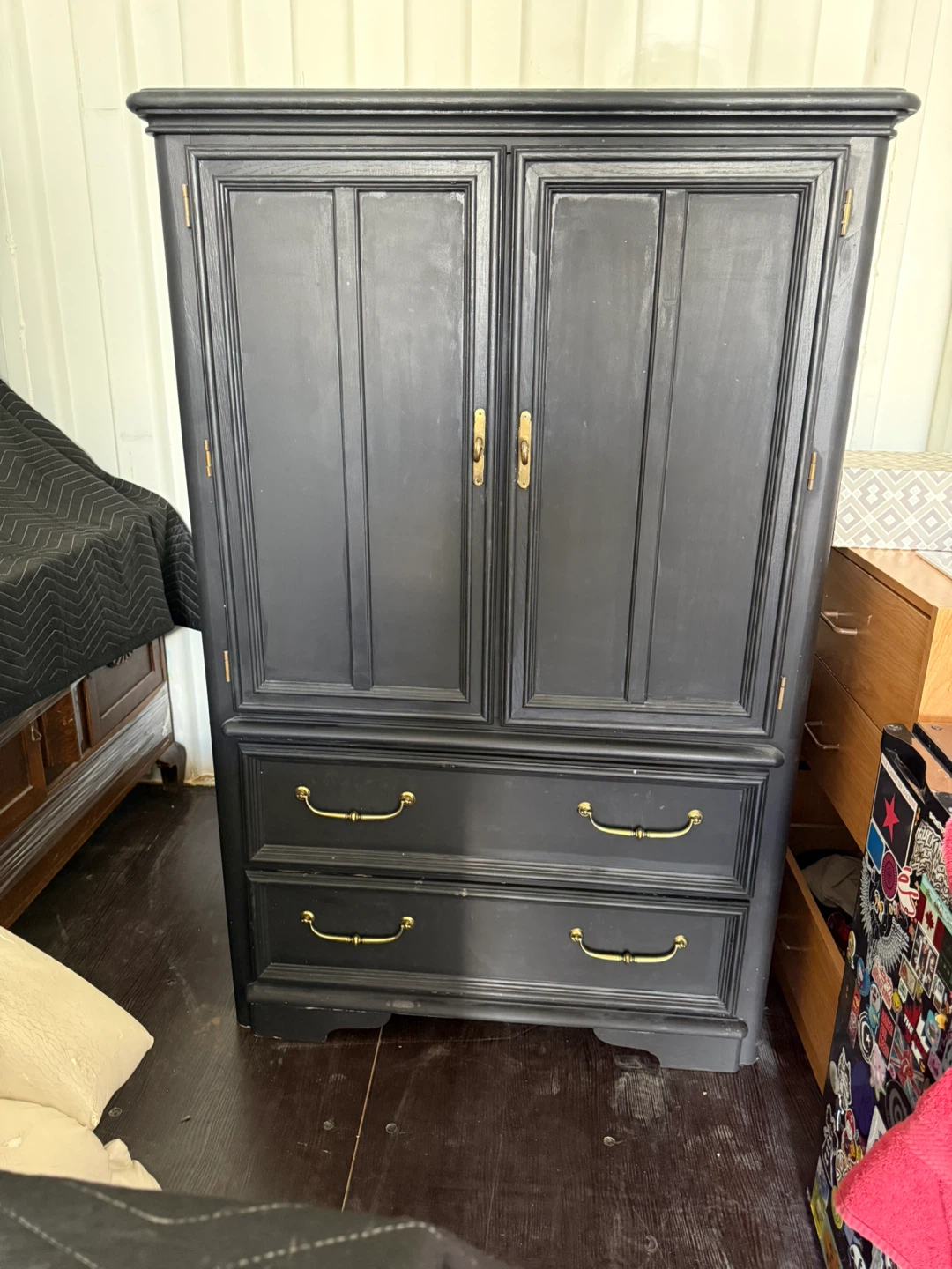 Black Armoire with Drawers and Shelves