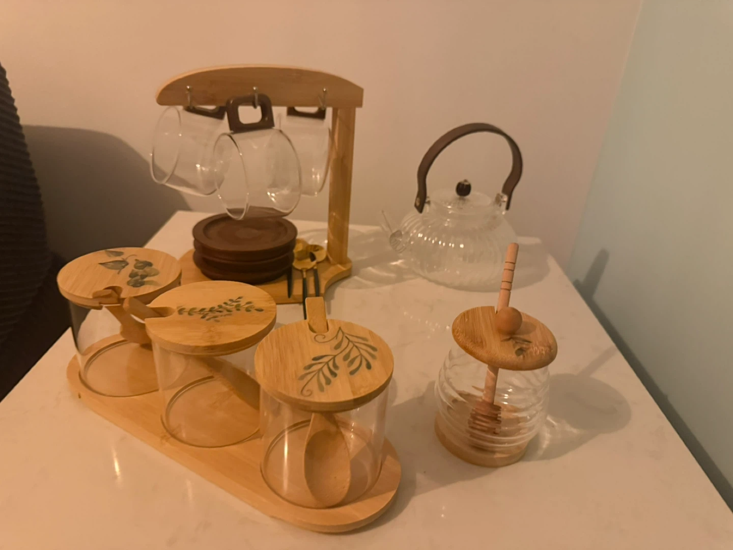 Glass Tea Set with Bamboo Accents