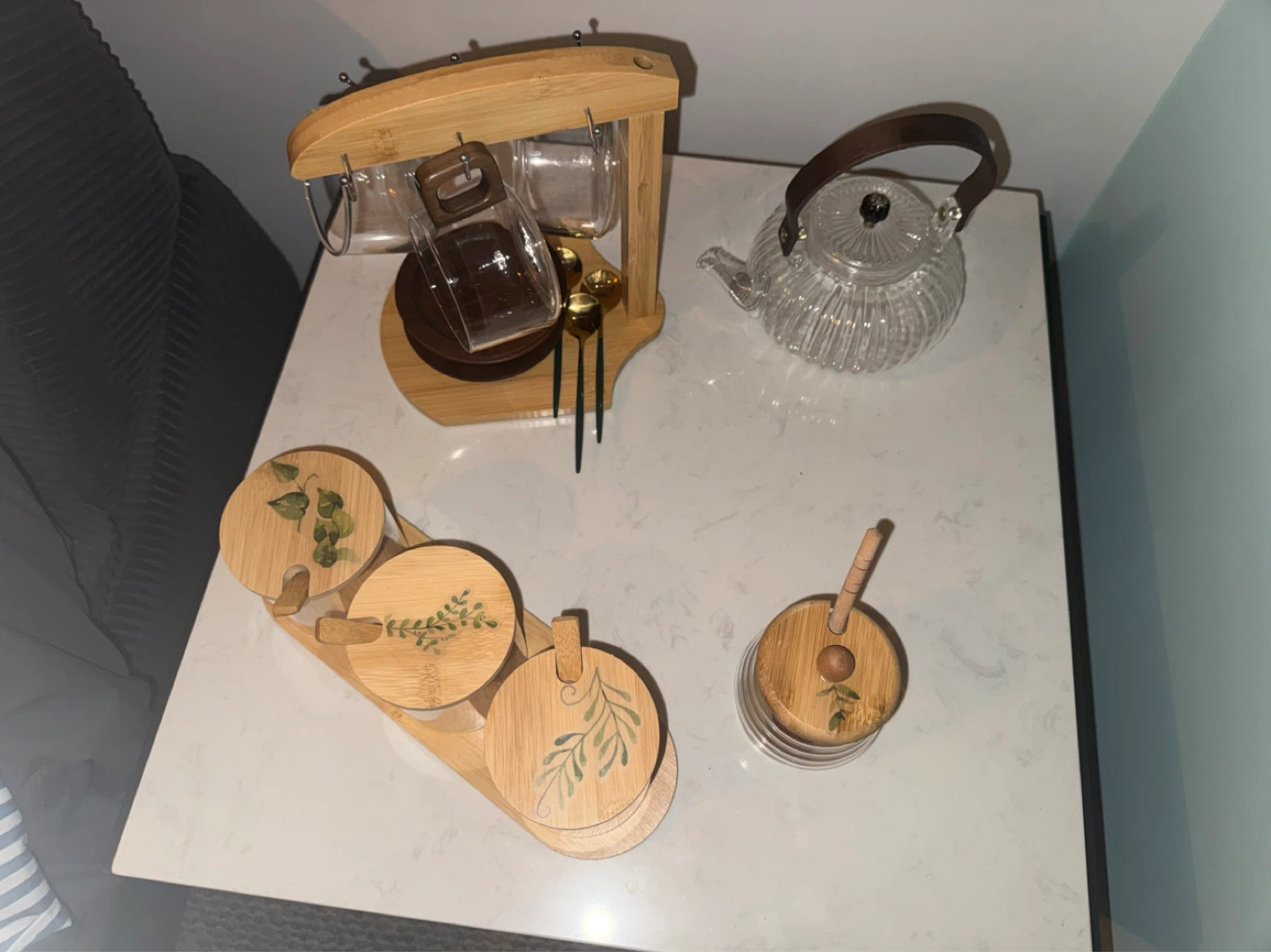 Glass Tea Set with Bamboo Accents - photo 2