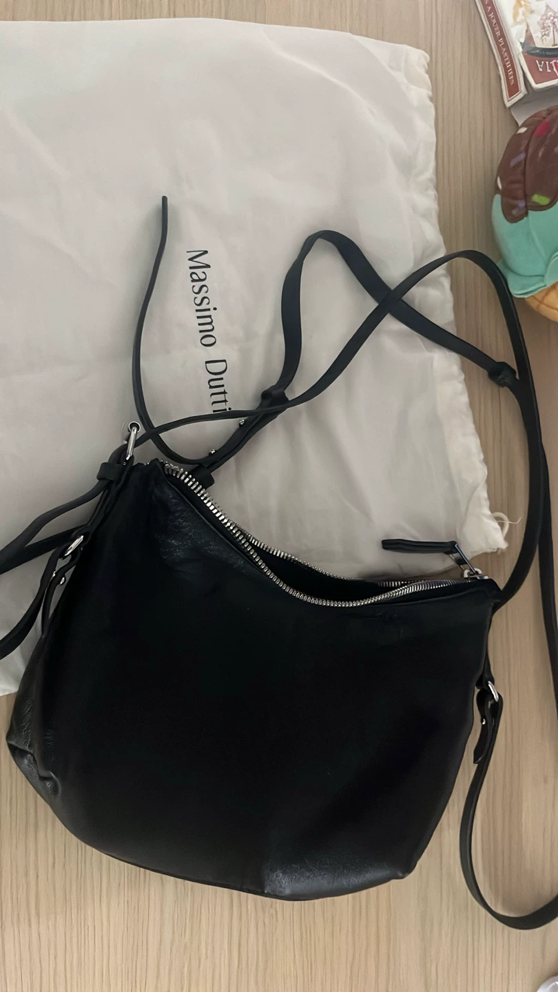 Massimo Dutti Small Nappa Leather Bag - Black