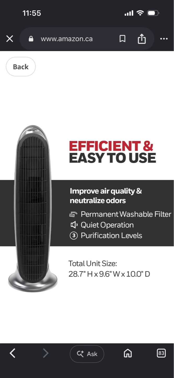 Honeywell HFD120QCV2 QuietClean™ Tower Air Purifier - photo 3