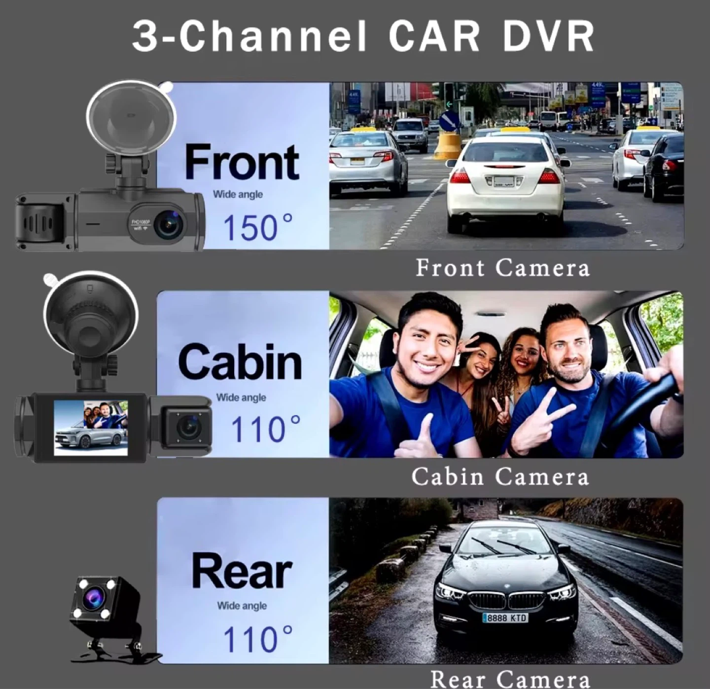 Hd Wifi Dash Cam Front, Cabin, and Rear Cameras - photo 3