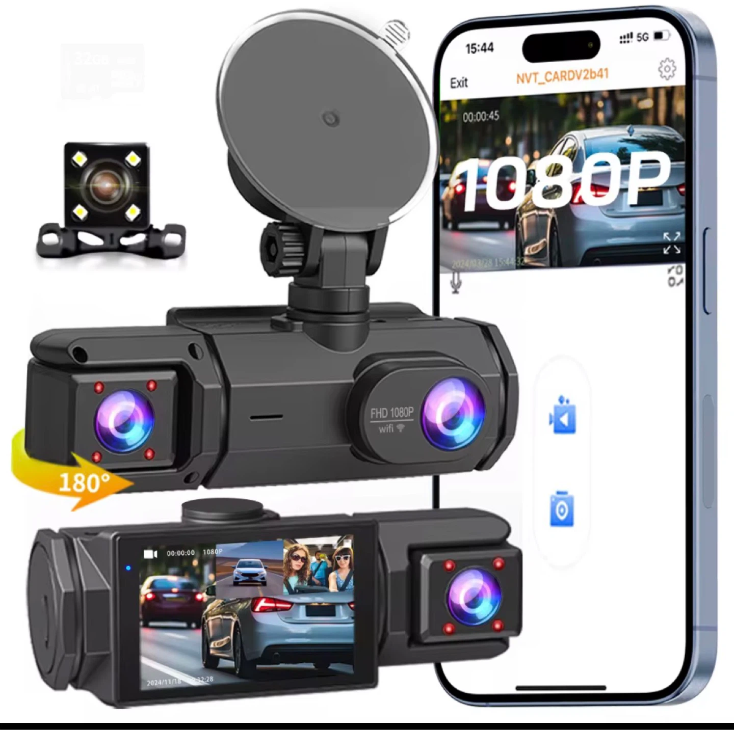 Hd Wifi Dash Cam Front, Cabin, and Rear Cameras