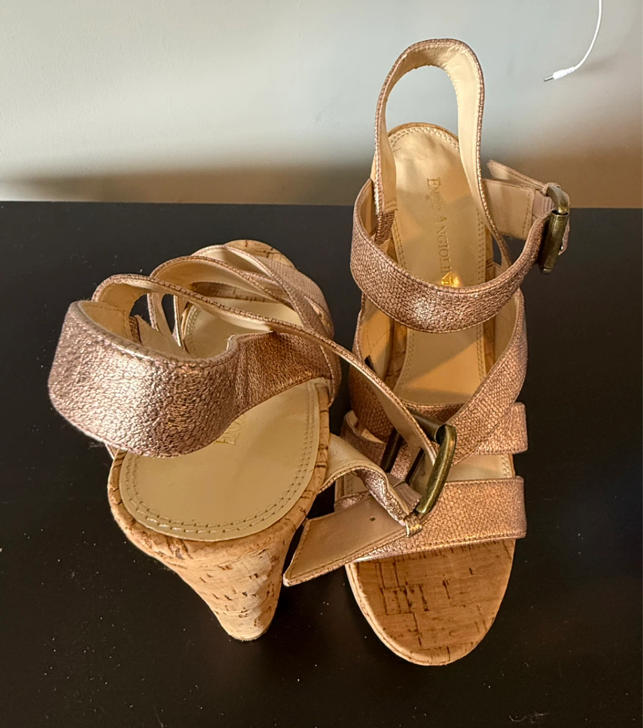 Enzo Angiolini Rose Gold Cork Wedge Sandals Size 7 - photo 3