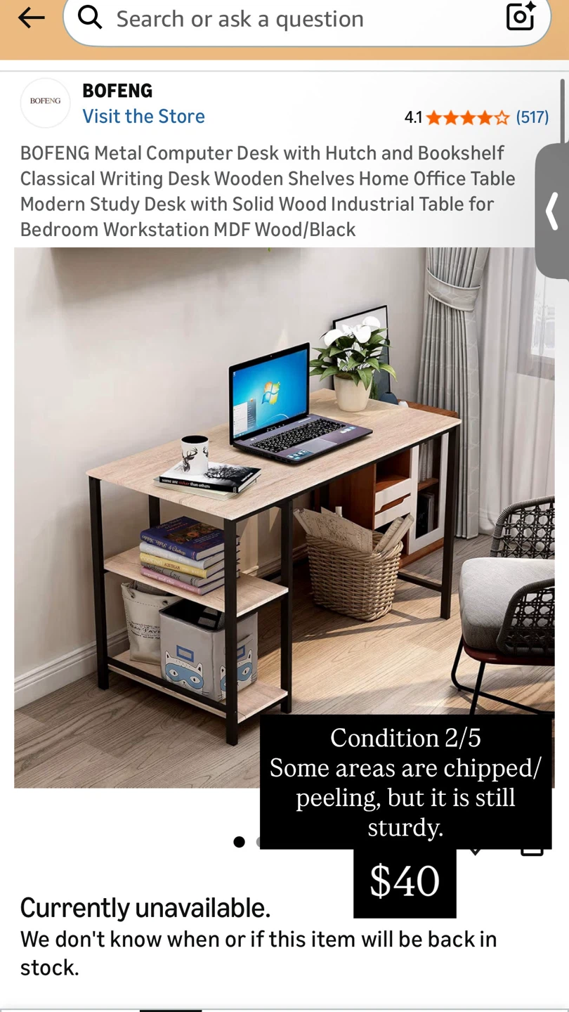 BOFENG Metal Computer Desk with Hutch and Bookshelf