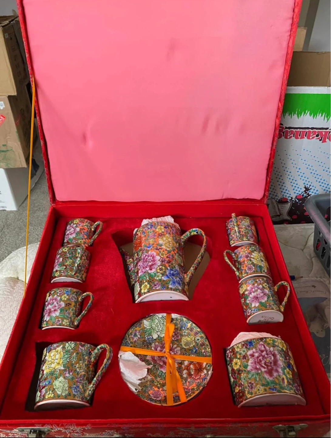 Vintage Floral Tea Set with Case