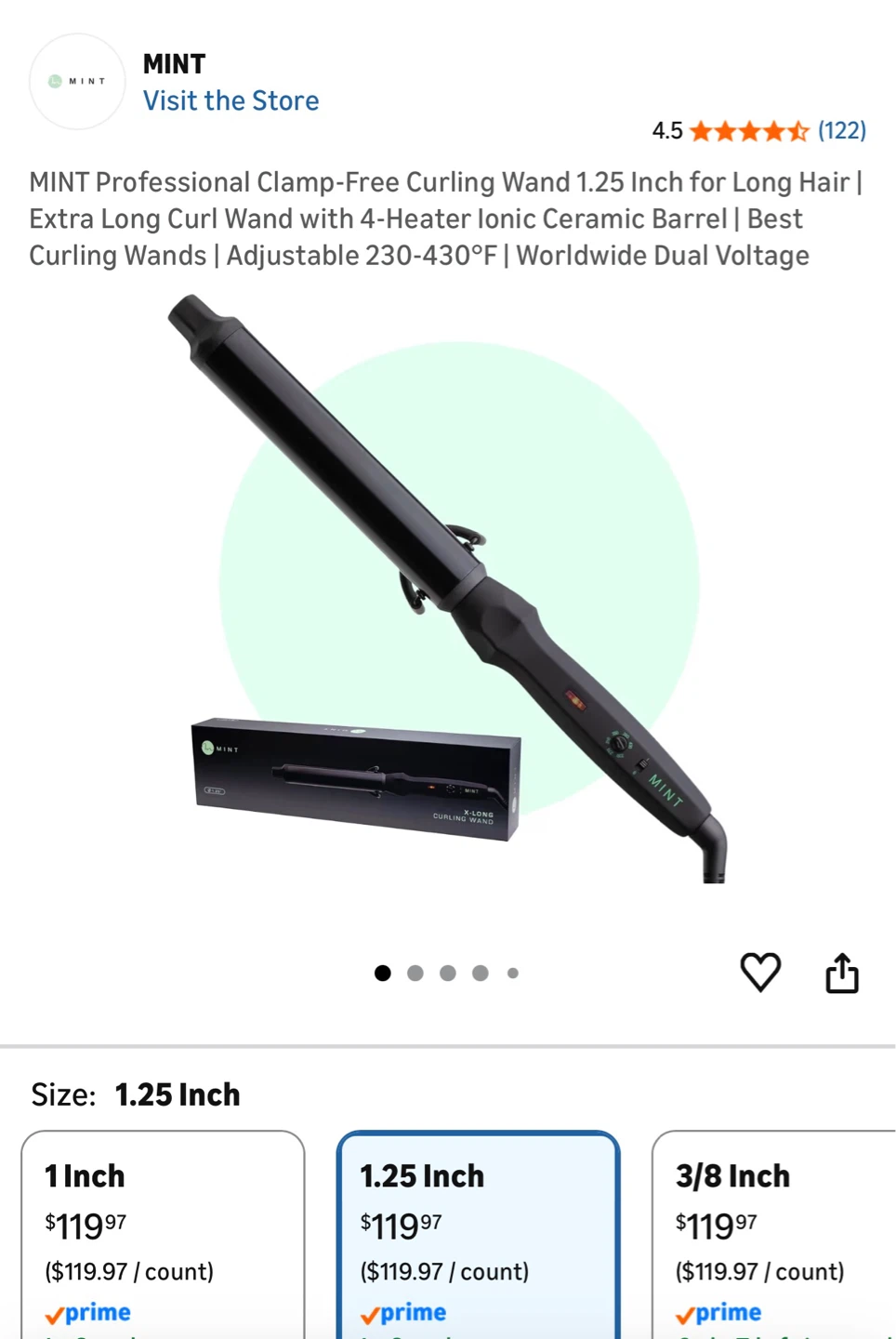 MINT Pro Hair Wand Curling Iron - 1.25 Inch, Black