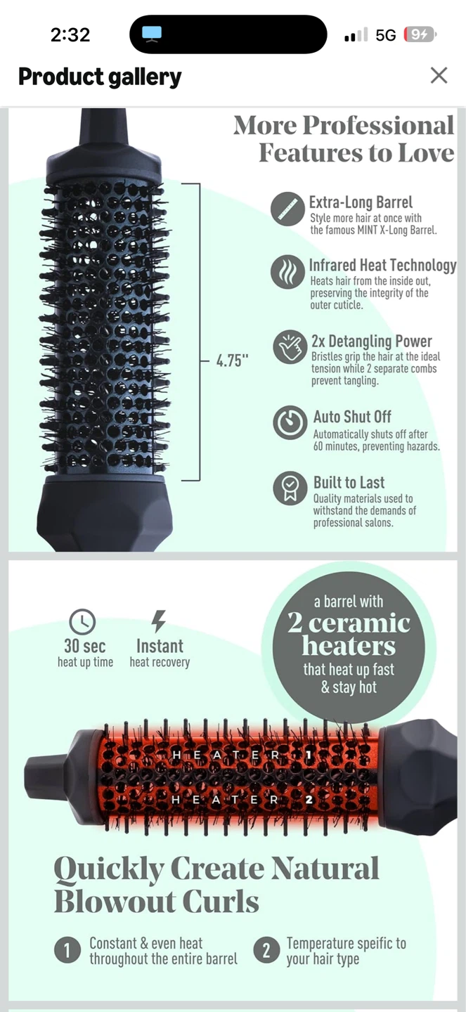 MINT Extra-Long 1.6 Inch Thermal Brush - photo 4