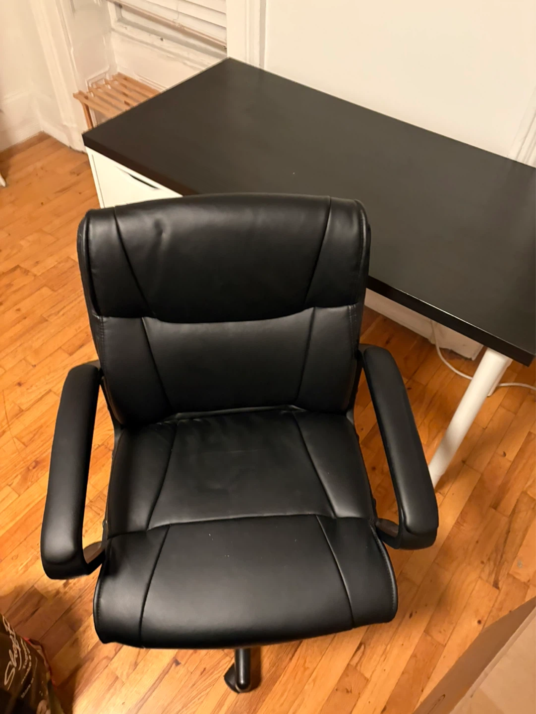 Desk with Drawer Unit and Black Leather Chair - photo 3
