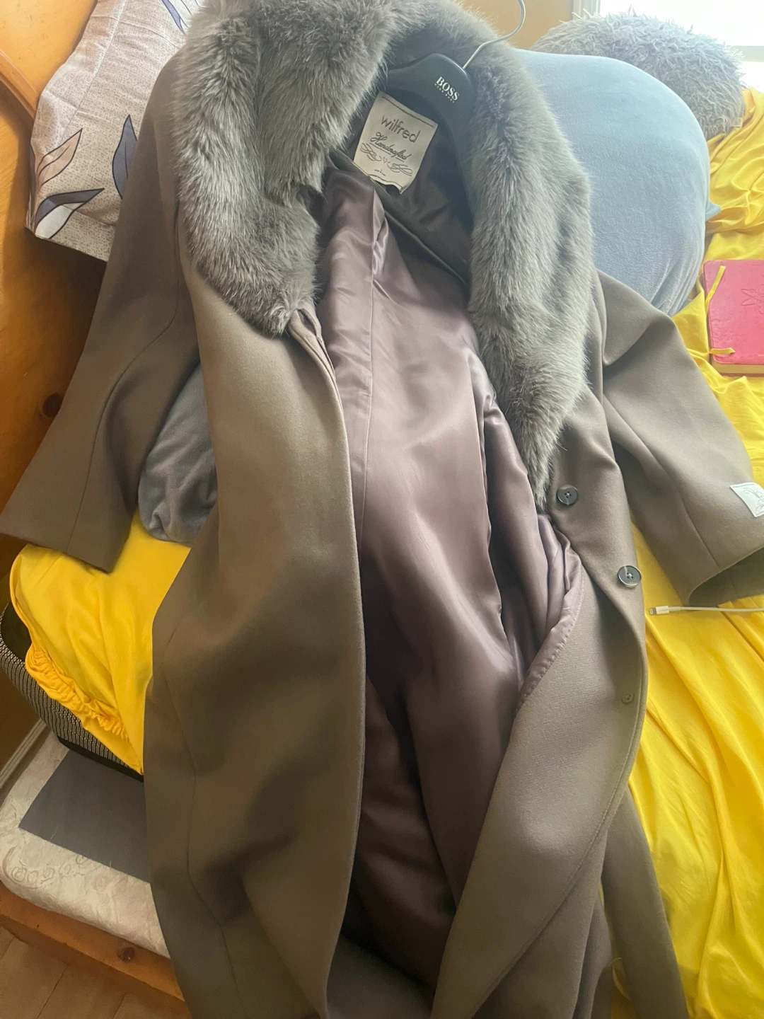 Wilfred Coat with Faux Fur Collar