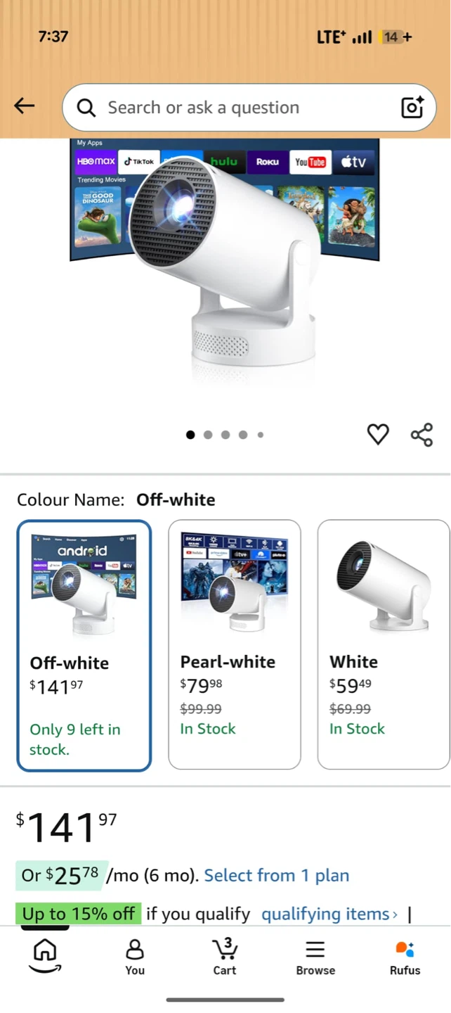 Off-white Projector with Android TV - photo 2