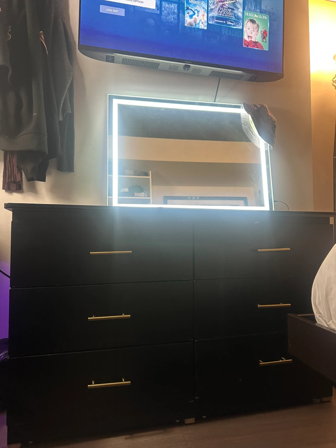 Black 6-Drawer Dresser with Gold Handles
