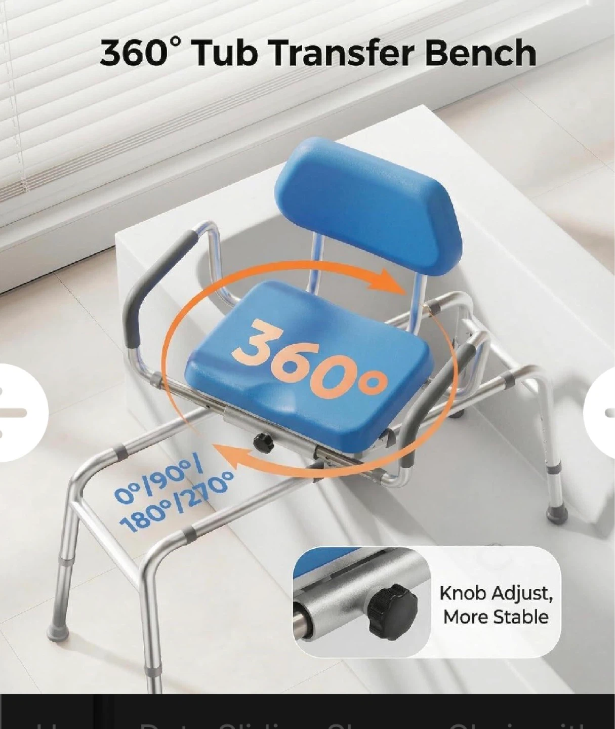 Heavy Duty Sliding Shower Chair with 360° Swivel Seat - photo 3